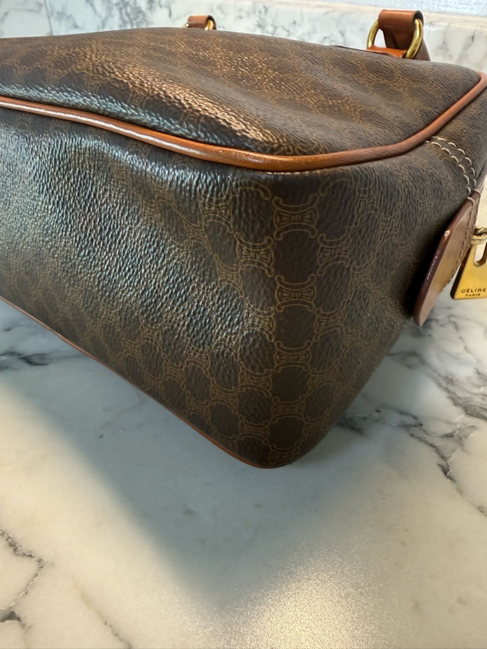 Vintage CELINE Macadam Canvas Boston Bag Brown - Picture 6 of 11